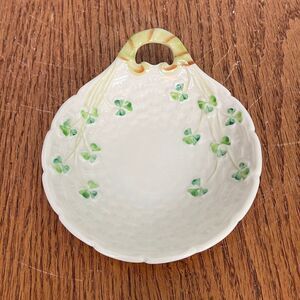 Belleek shamrock butter dish or trinket dish